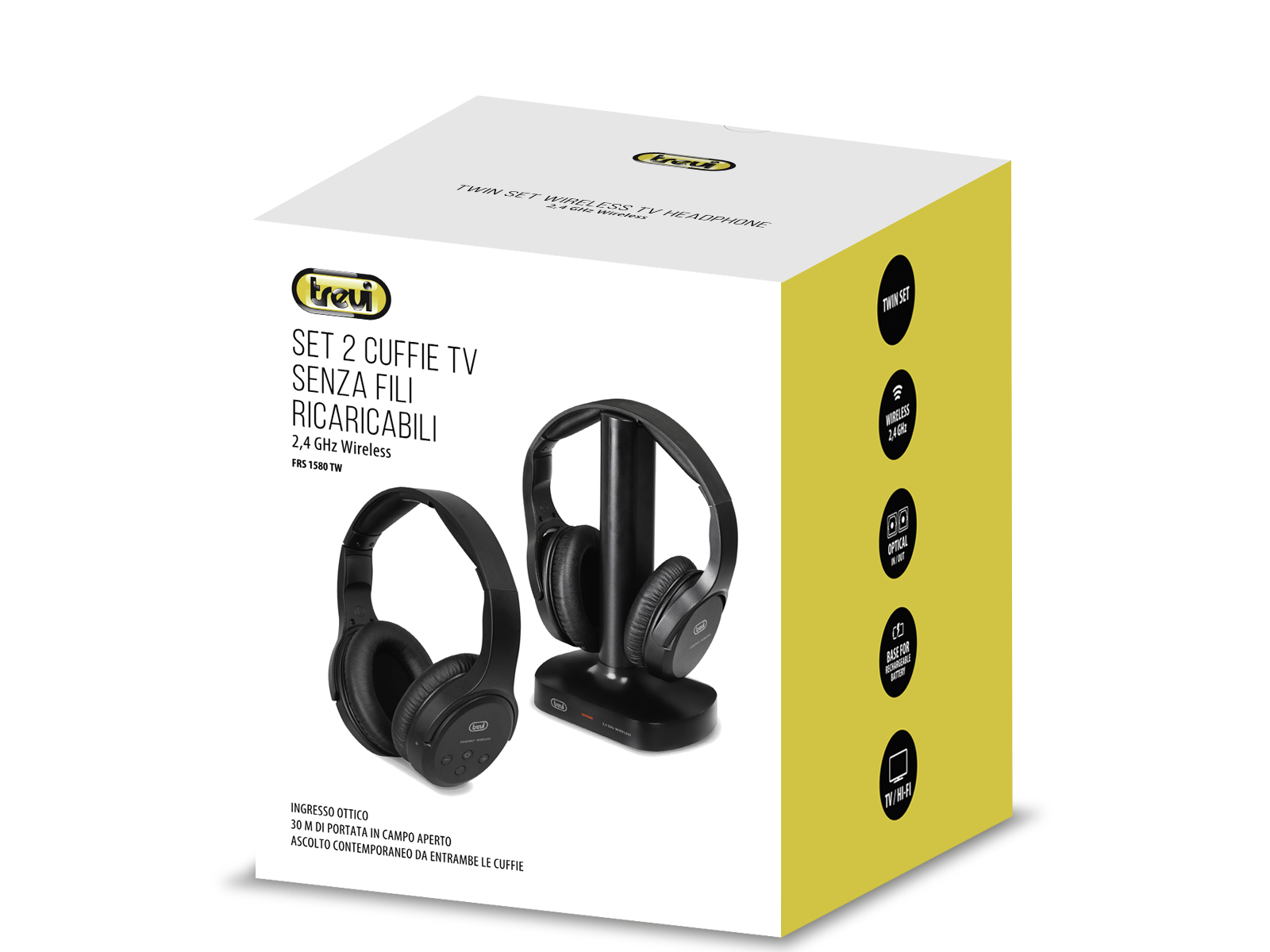 Set 2 Cuffie TV Ricaricabili Wireless Senza Fili Trevi FRS 1580 TW